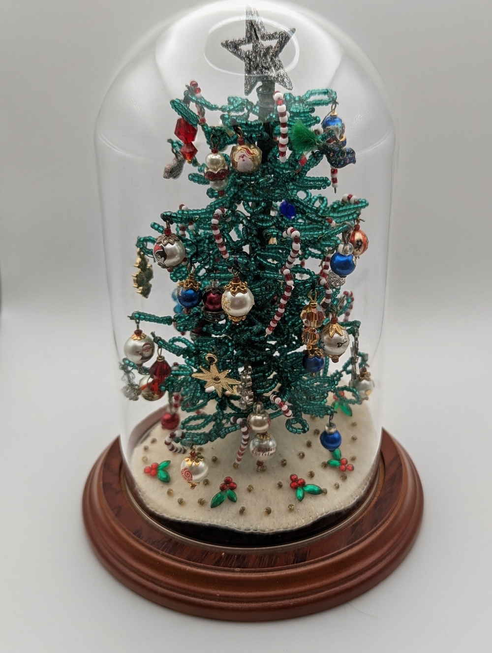 Vintage WESTRIM Completed Small X-Mas Tree In Glass Dome Cloch